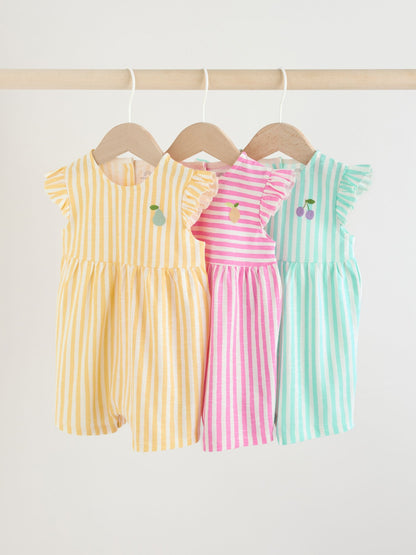 Multi Bright Colour Stripe Baby Rompers 3 Pack image 1