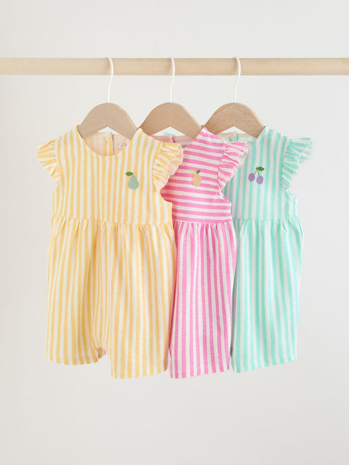 Multi Bright Colour Stripe Baby Rompers 3 Pack image 1