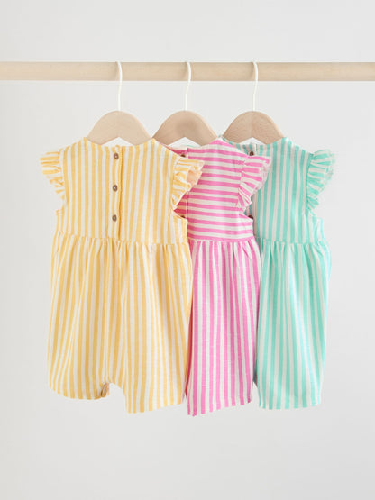 Multi Bright Colour Stripe Baby Rompers 3 Pack image 7