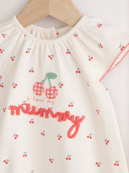 White Cherry Embroidered I love my Mummy Jersey Baby Romper image 4