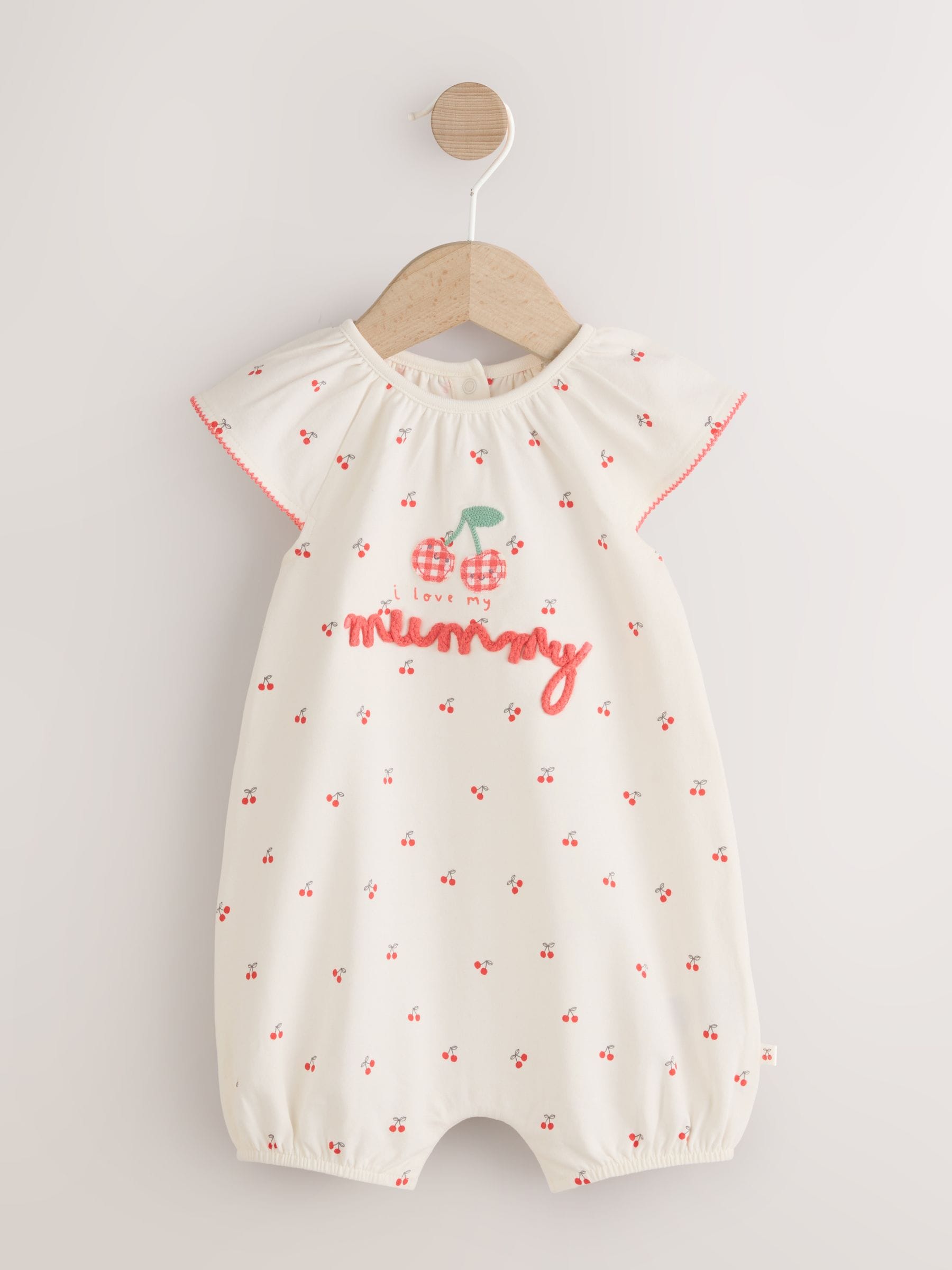 White Cherry Embroidered I love my Mummy Jersey Baby Romper image 5