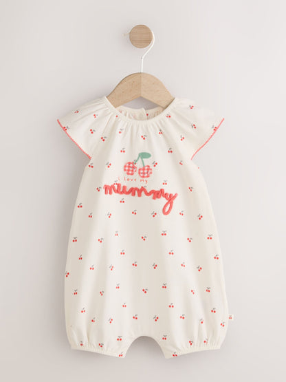 White Cherry Embroidered I love my Mummy Jersey Baby Romper image 5