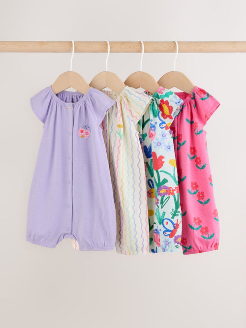 Multi Bright Floral Jersey Baby Rompers 4 Pack image 1