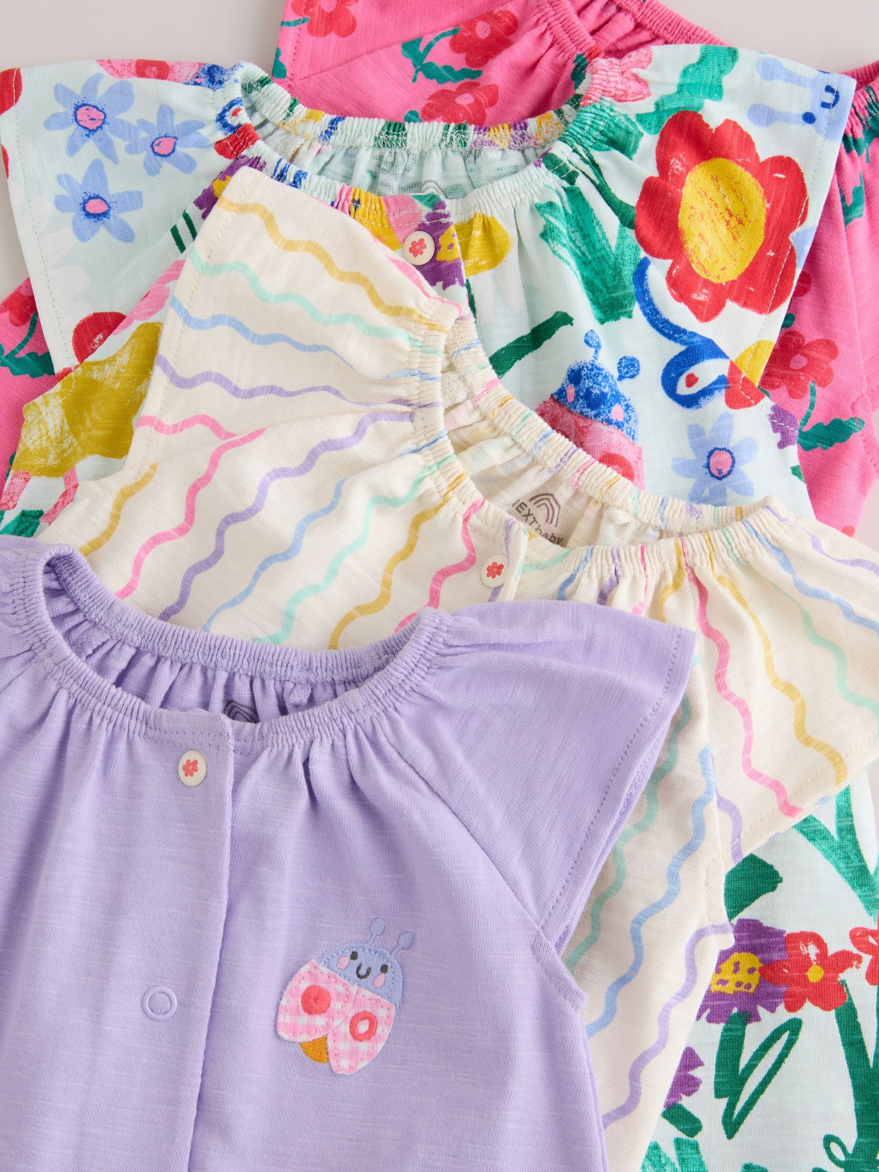 Multi Bright Floral Jersey Baby Rompers 4 Pack image 9