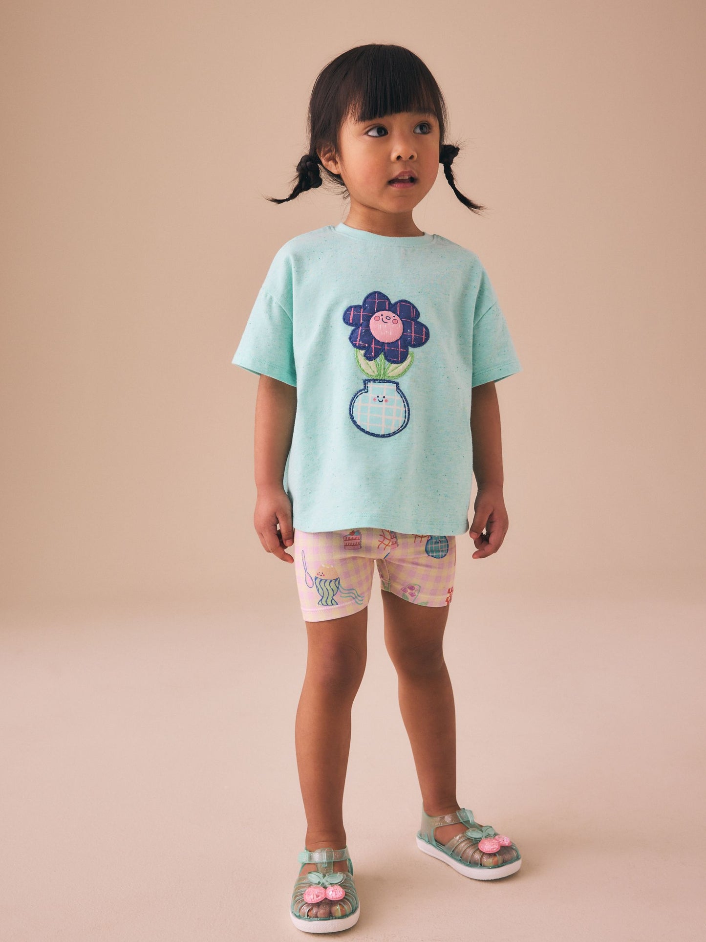 Blue Flower Short Sleeve T-Shirt and Cycle Shorts Set (3mths-7yrs) image 1