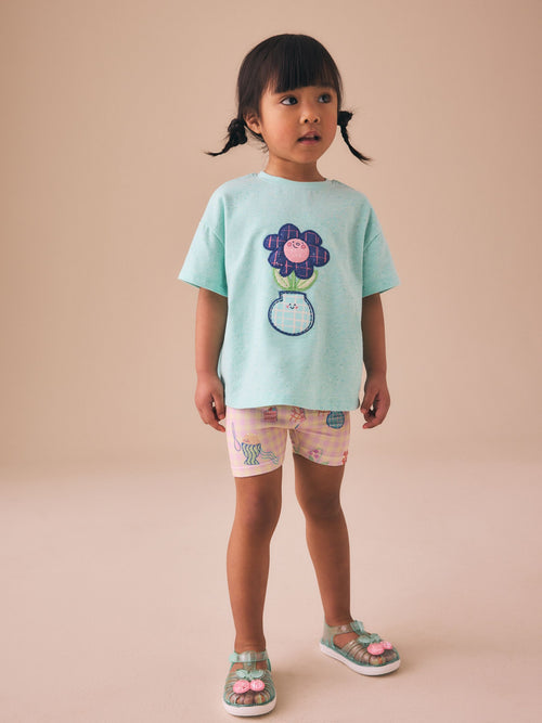 Blue Flower Short Sleeve T-Shirt and Cycle Shorts Set (3mths-7yrs) image 1