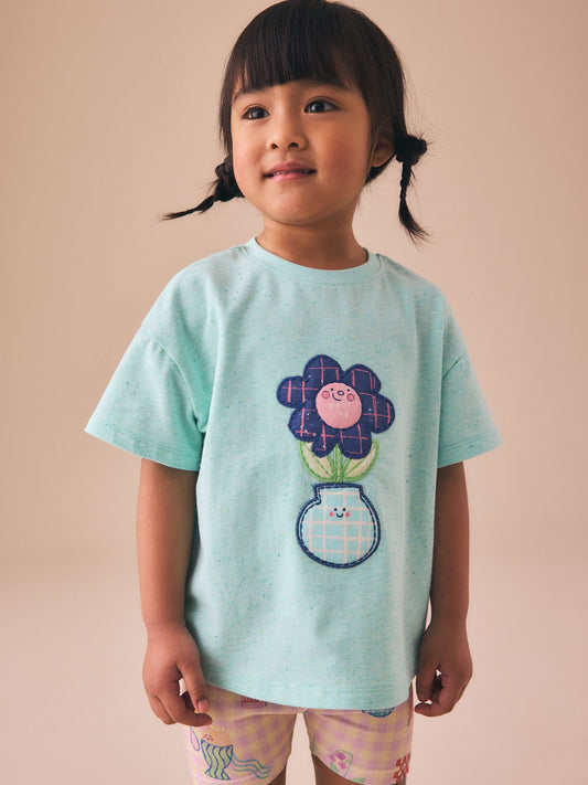 Blue Flower Short Sleeve T-Shirt and Cycle Shorts Set (3mths-7yrs) image 3