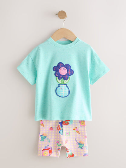 Blue Flower Short Sleeve T-Shirt and Cycle Shorts Set (3mths-7yrs) image 4
