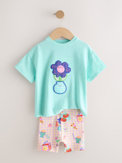 Blue Flower Short Sleeve T-Shirt and Cycle Shorts Set (3mths-7yrs) image 5