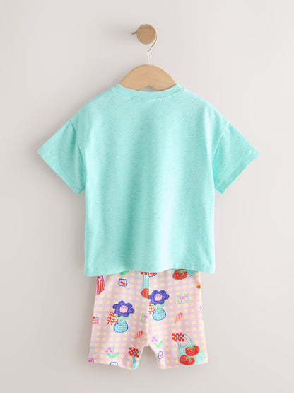 Blue Flower Short Sleeve T-Shirt and Cycle Shorts Set (3mths-7yrs) image 6