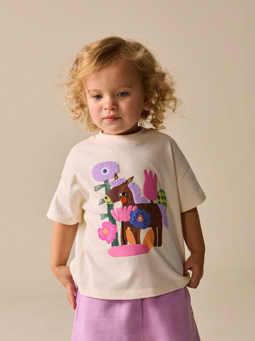 Ecru White Horse Short Sleeve T-Shirt (3mths-7yrs) image 1