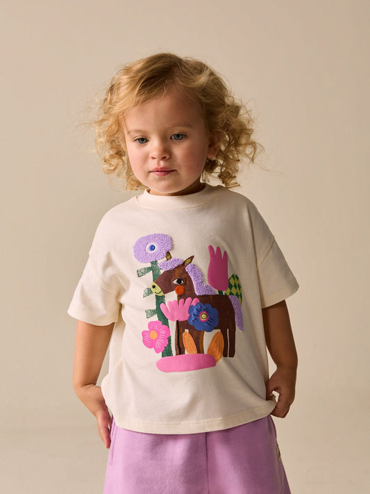Ecru White Horse Short Sleeve T-Shirt (3mths-7yrs) image 1