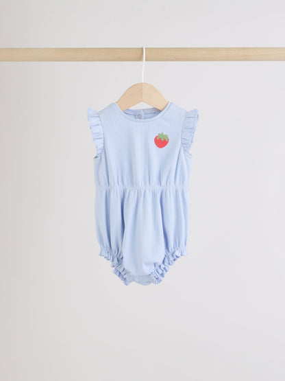 Blue Strawberry Frill Shoulder Baby Rompers 4 Pack image 2