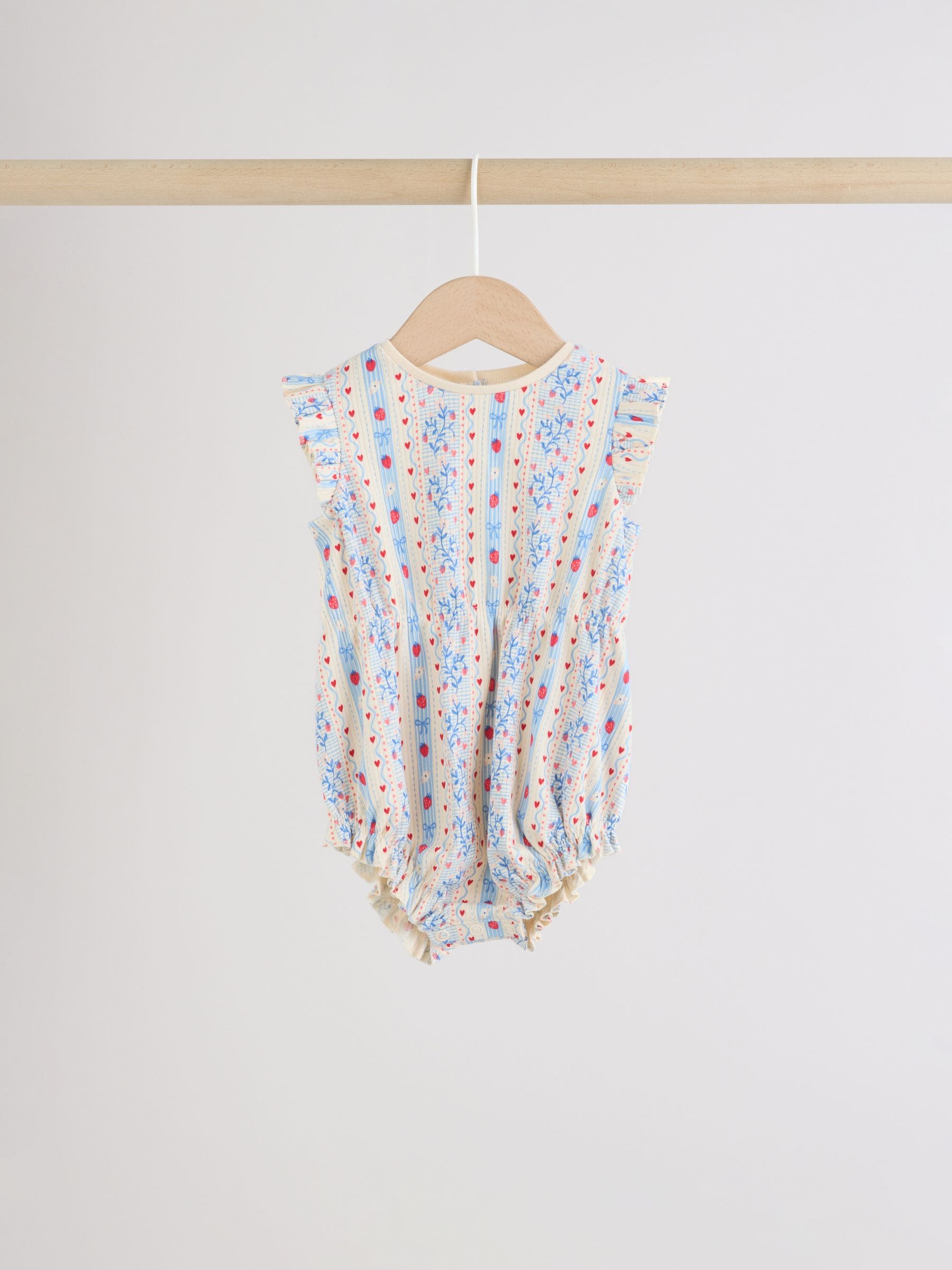 Blue Strawberry Frill Shoulder Baby Rompers 4 Pack image 3