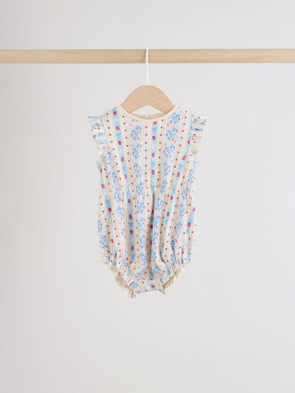 Blue Strawberry Frill Shoulder Baby Rompers 4 Pack image 3