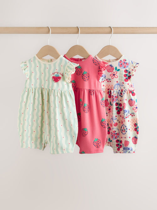 Red Strawberry Printed Baby Rompers 3 Pack image 1