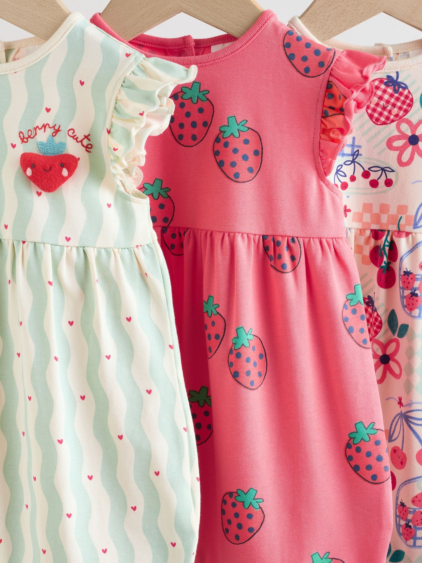 Red Strawberry Printed Baby Rompers 3 Pack image 3