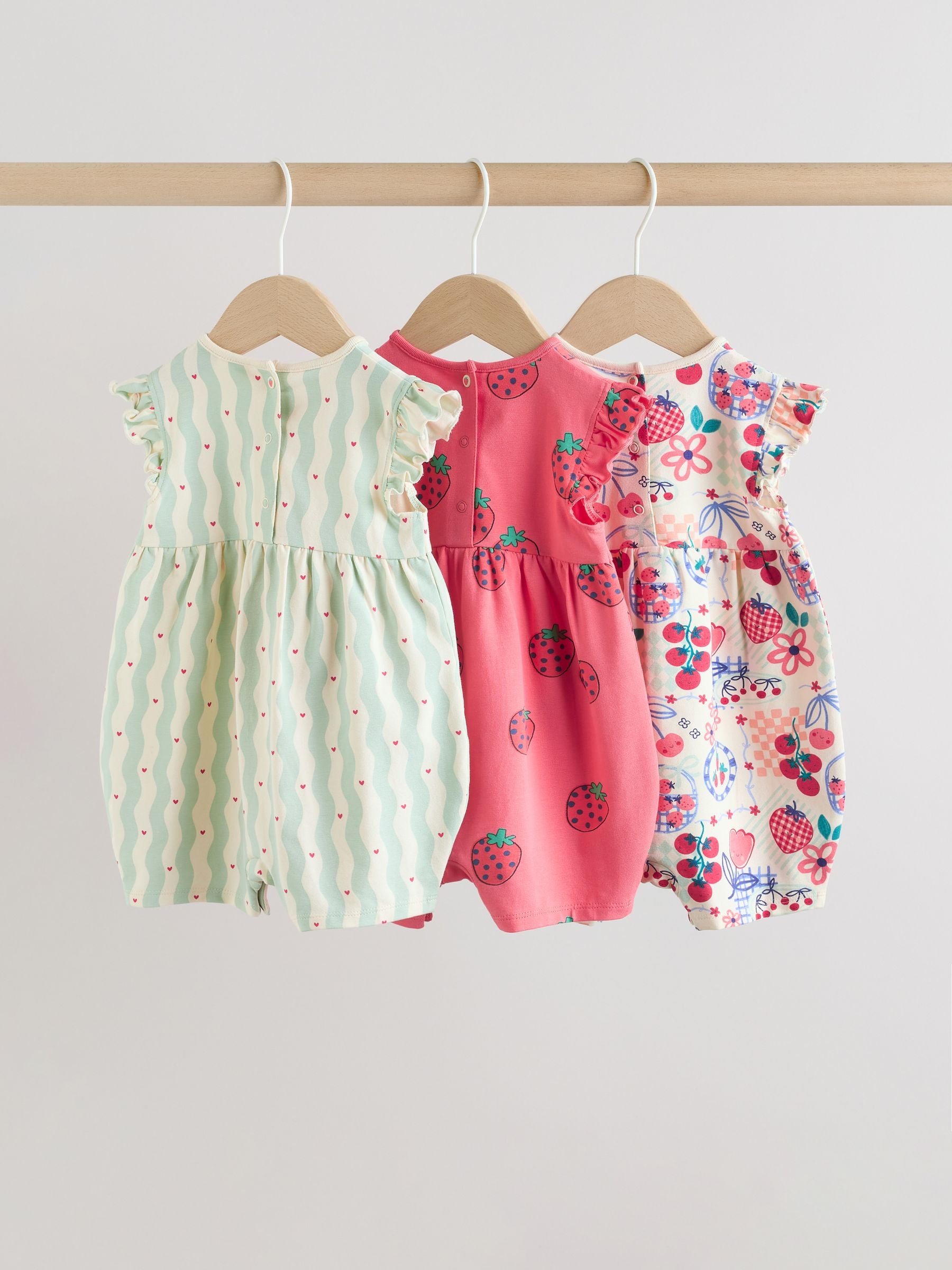 Red Strawberry Printed Baby Rompers 3 Pack image 5