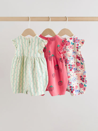 Red Strawberry Printed Baby Rompers 3 Pack image 5
