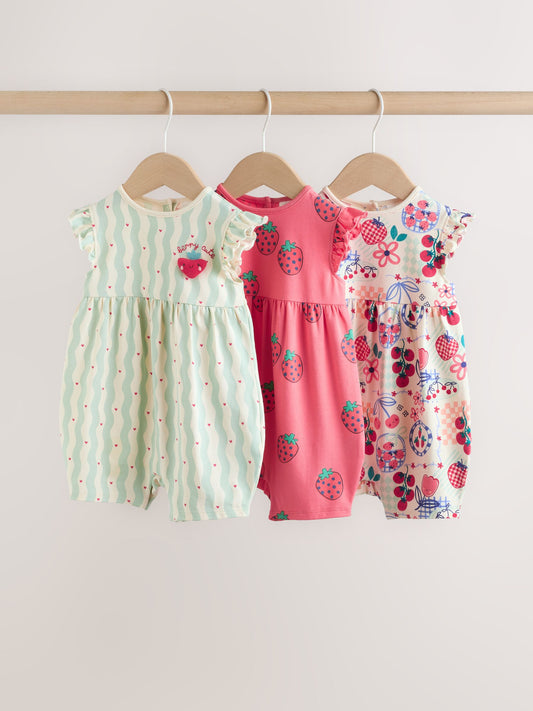 Red Strawberry Printed Baby Rompers 3 Pack image 1