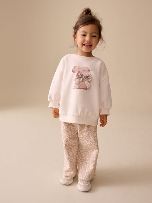 Cream Sweatshirt & Wide Leg Trousers Set (3mths-7yrs) image 1