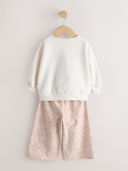 Cream Sweatshirt & Wide Leg Trousers Set (3mths-7yrs) image 7