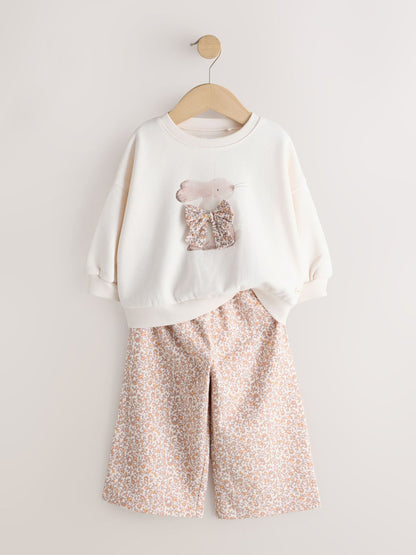 Cream Sweatshirt & Wide Leg Trousers Set (3mths-7yrs) image 8