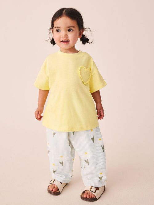 Dsiney Kidz - Lemon Yellow Daisy Short Sleeve T-Shirt and Barrel Trousers Set (3mths-7yrs) image 1