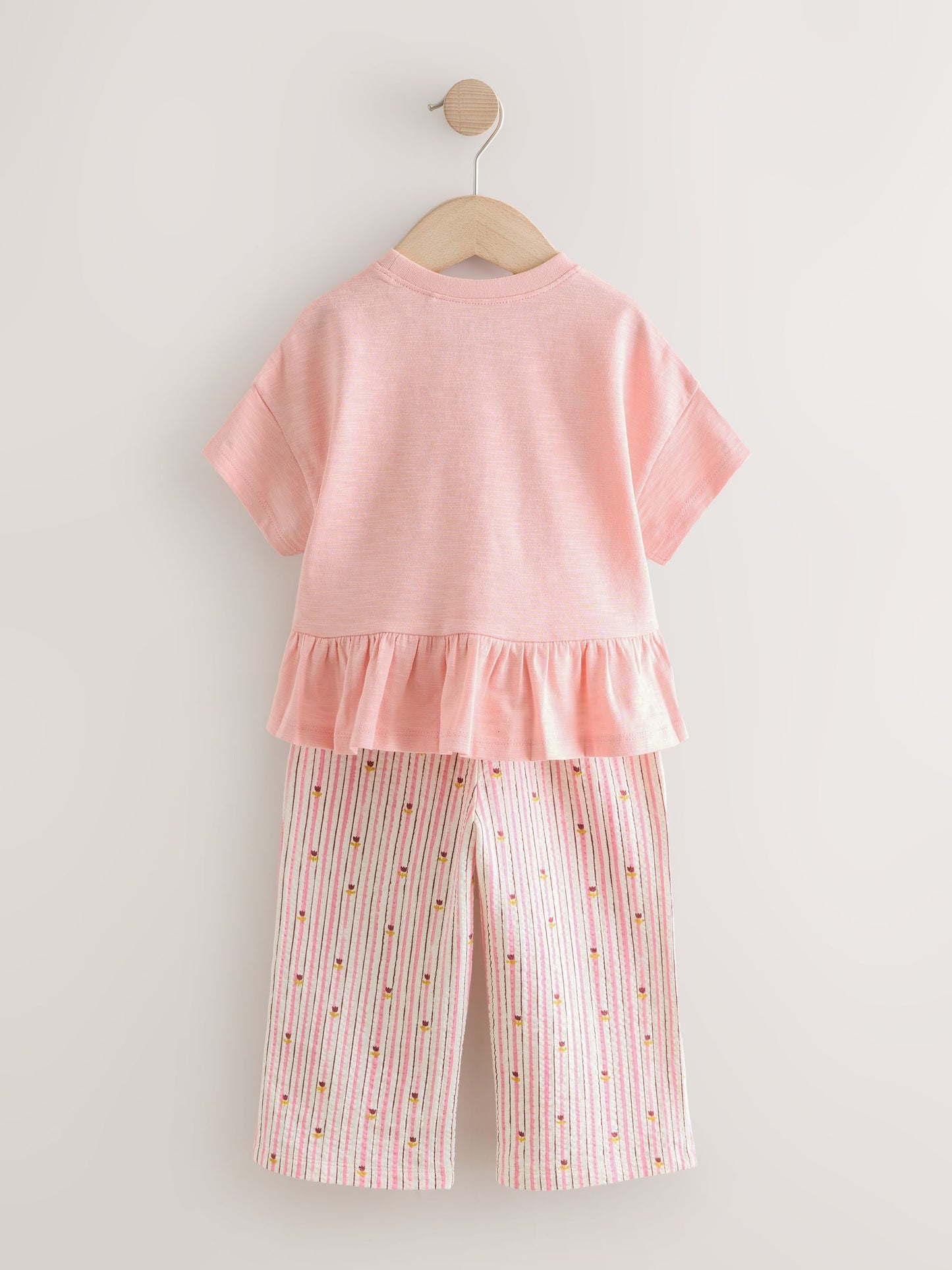 Pink Short Sleeve Peplum T-Shirt and Wide Leg Trousers Set (3mths-7yrs) image 3