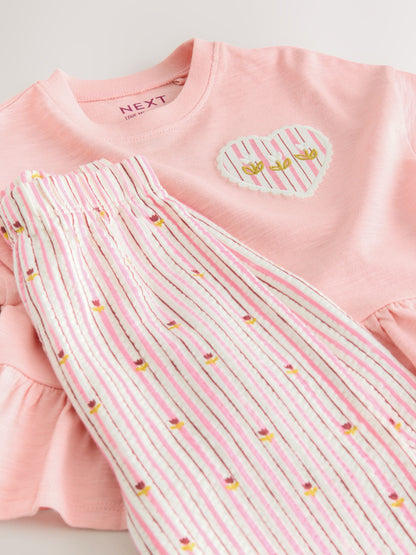 Pink Short Sleeve Peplum T-Shirt and Wide Leg Trousers Set (3mths-7yrs) image 4