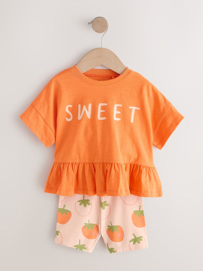 Orange Strawberry Short Sleeve Top and Shorts Set (3mths-7yrs) image 5