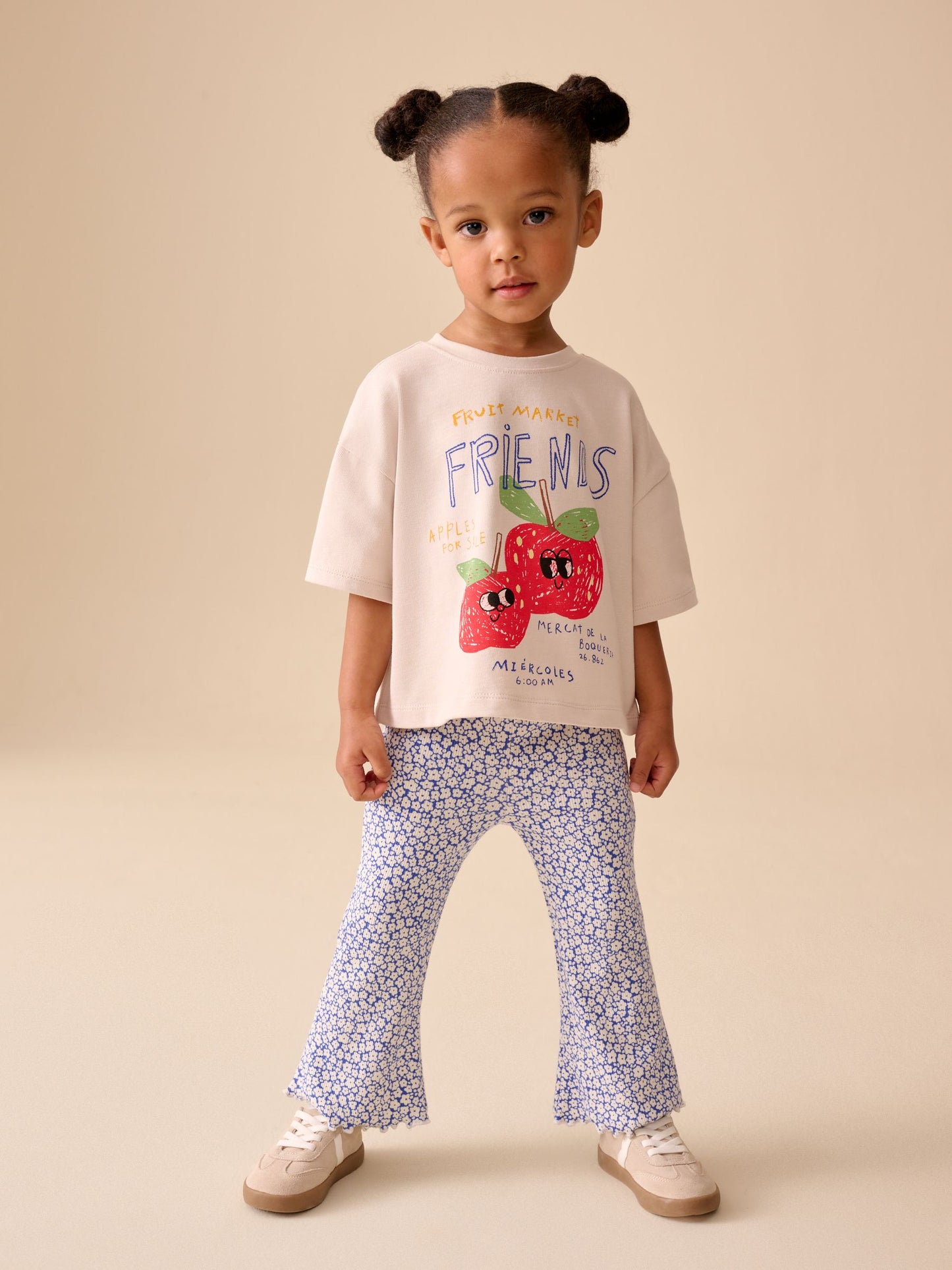 Ecru White Apple Character Short Sleeve Top and Leggings Set (3mths-7yrs) image 1