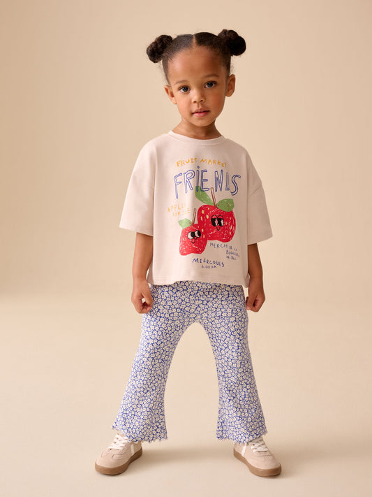 Ecru White Apple Character Short Sleeve Top and Leggings Set (3mths-7yrs) image 1