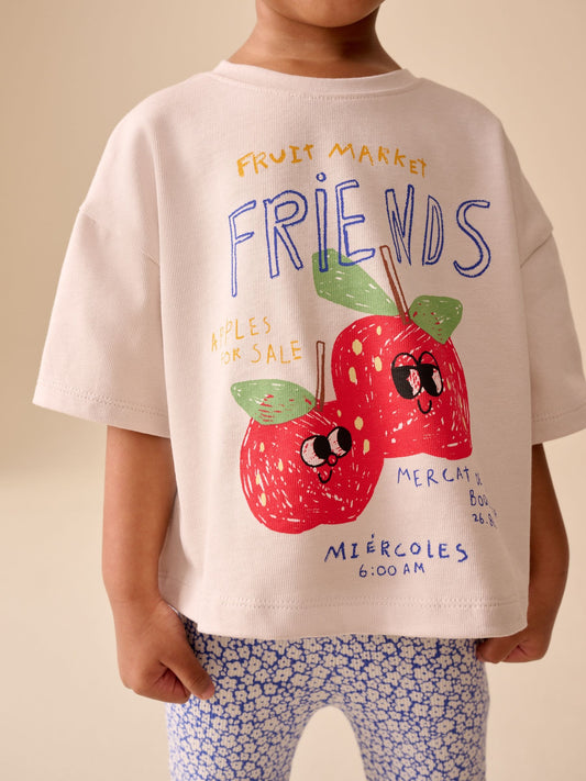 Ecru White Apple Character Short Sleeve Top and Leggings Set (3mths-7yrs) image 2