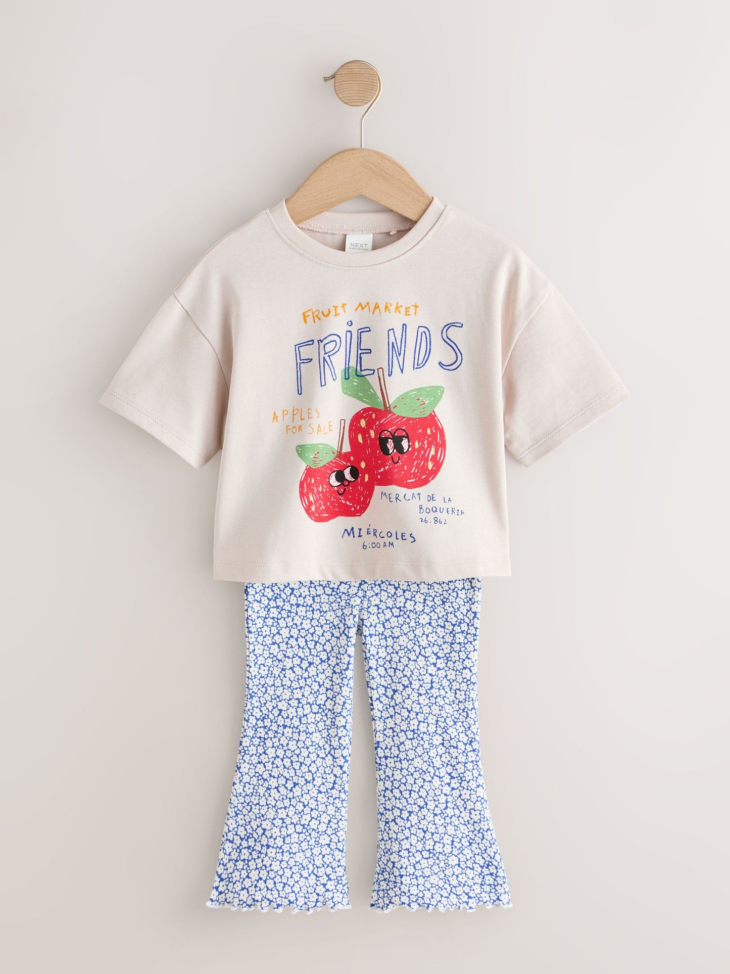 Ecru White Apple Character Short Sleeve Top and Leggings Set (3mths-7yrs) image 4