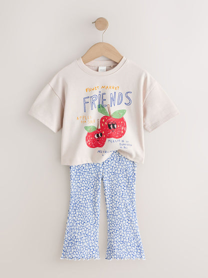 Ecru White Apple Character Short Sleeve Top and Leggings Set (3mths-7yrs) image 5