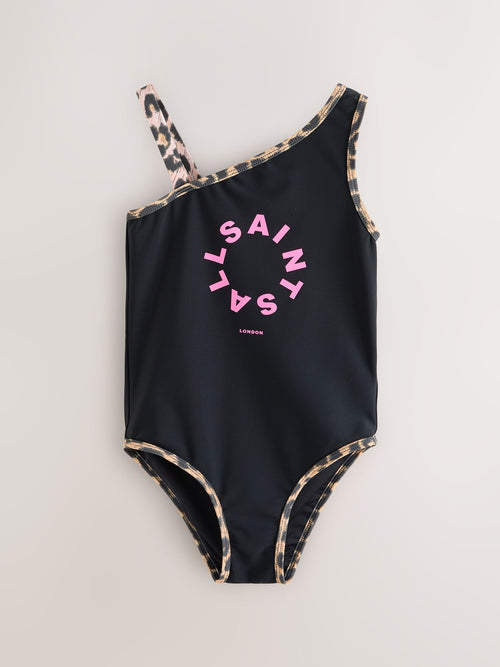 Dsiney Kidz - smALLSAINTS Black Tierra Logo Asymmetric Swimsuit image 1
