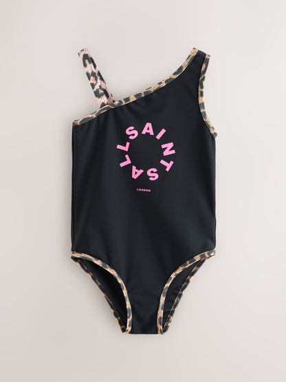Dsiney Kidz - smALLSAINTS Black Tierra Logo Asymmetric Swimsuit image 1