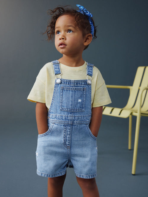 Dsiney Kidz - Mid Blue Plain Denim Dungarees (3mths-7yrs) image 1
