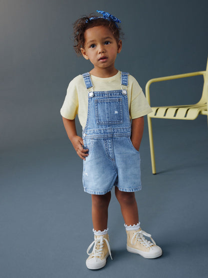 Mid Blue Plain Denim Dungarees (3mths-7yrs) image 2