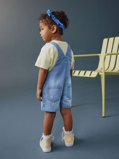 Mid Blue Plain Denim Dungarees (3mths-7yrs) image 3