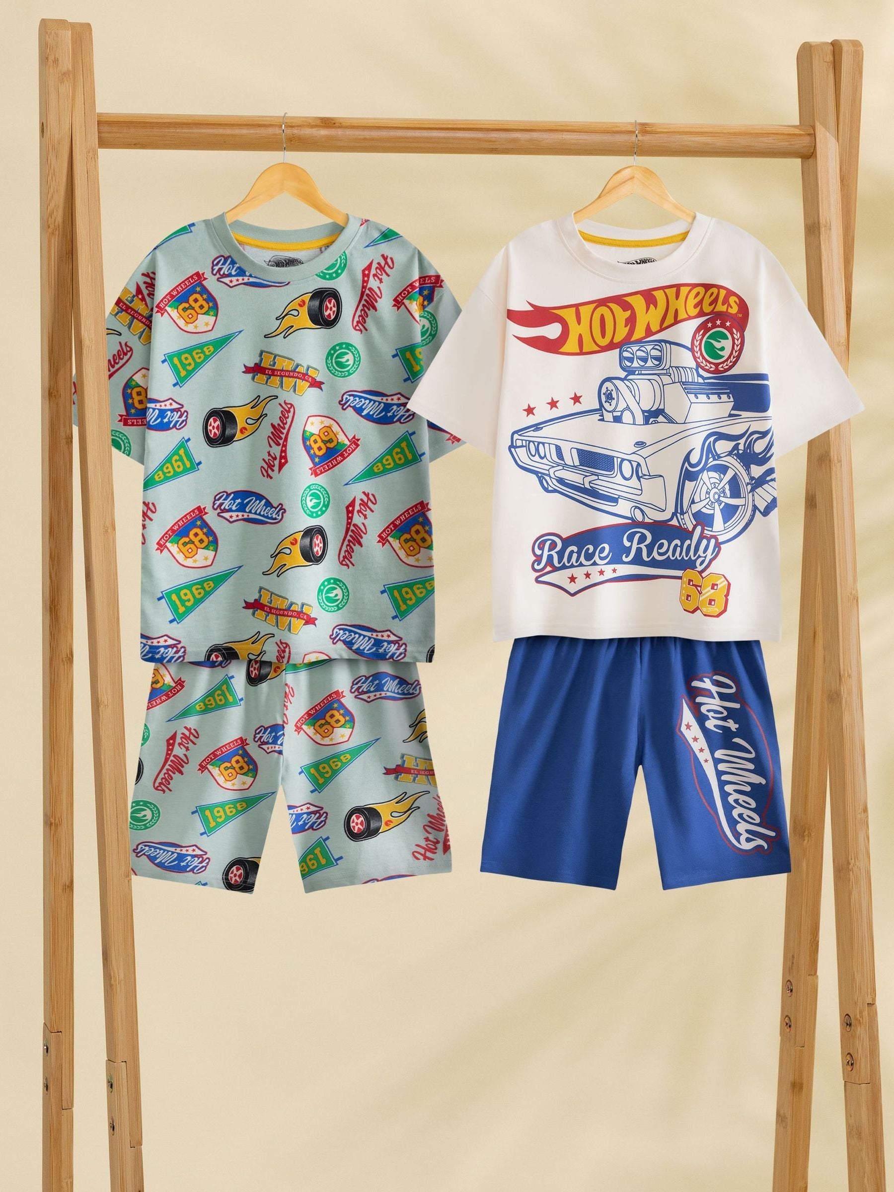 Dsiney Kidz - Vanilla Underground Green Boys 100% Cotton Hot Wheels Short Sleeve Short Leg Pyjamas Set Pack of 2 image 1
