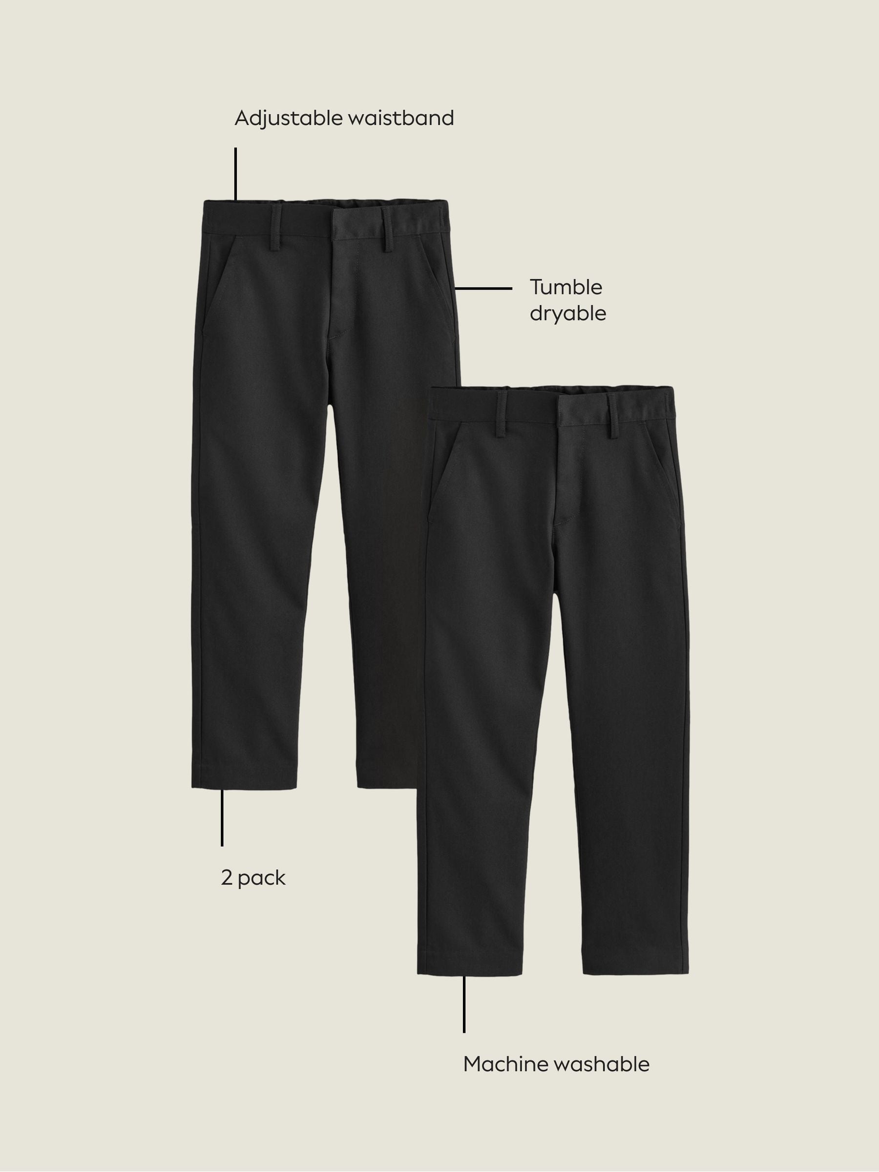 Dsiney Kidz - Black Straight Leg School Trousers 2 Pack (3-17yrs) image 4