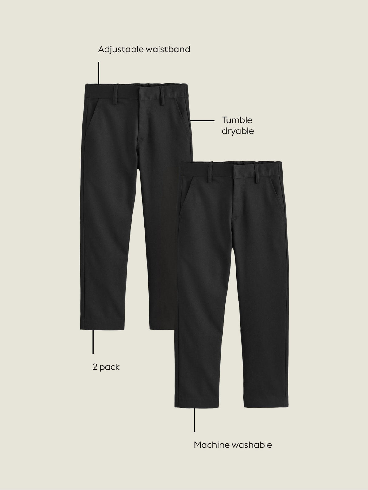 Dsiney Kidz - Black Straight Leg School Trousers 2 Pack (3-17yrs) image 4