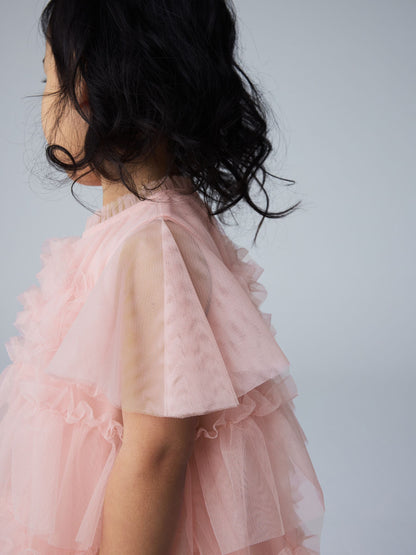smALLSAINTS Light Pink Frill Mesh Younger Dress image 4