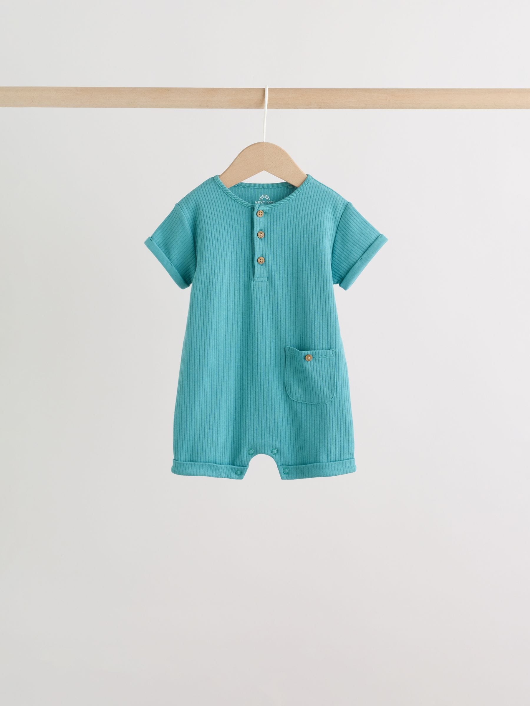 Green Grandad Button Neck Baby Rompers 4 Pack image 3