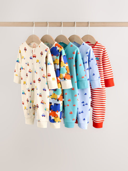 Multi Two Way Zip Baby Sleepsuit 5 Pack (0mths-3yrs) image 1
