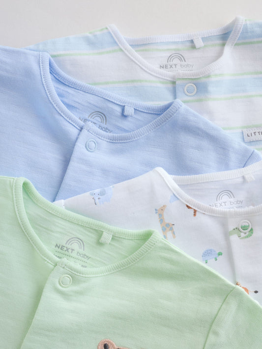Green Blue Safari Animal Jersey Baby Rompers 4 Pack image 3