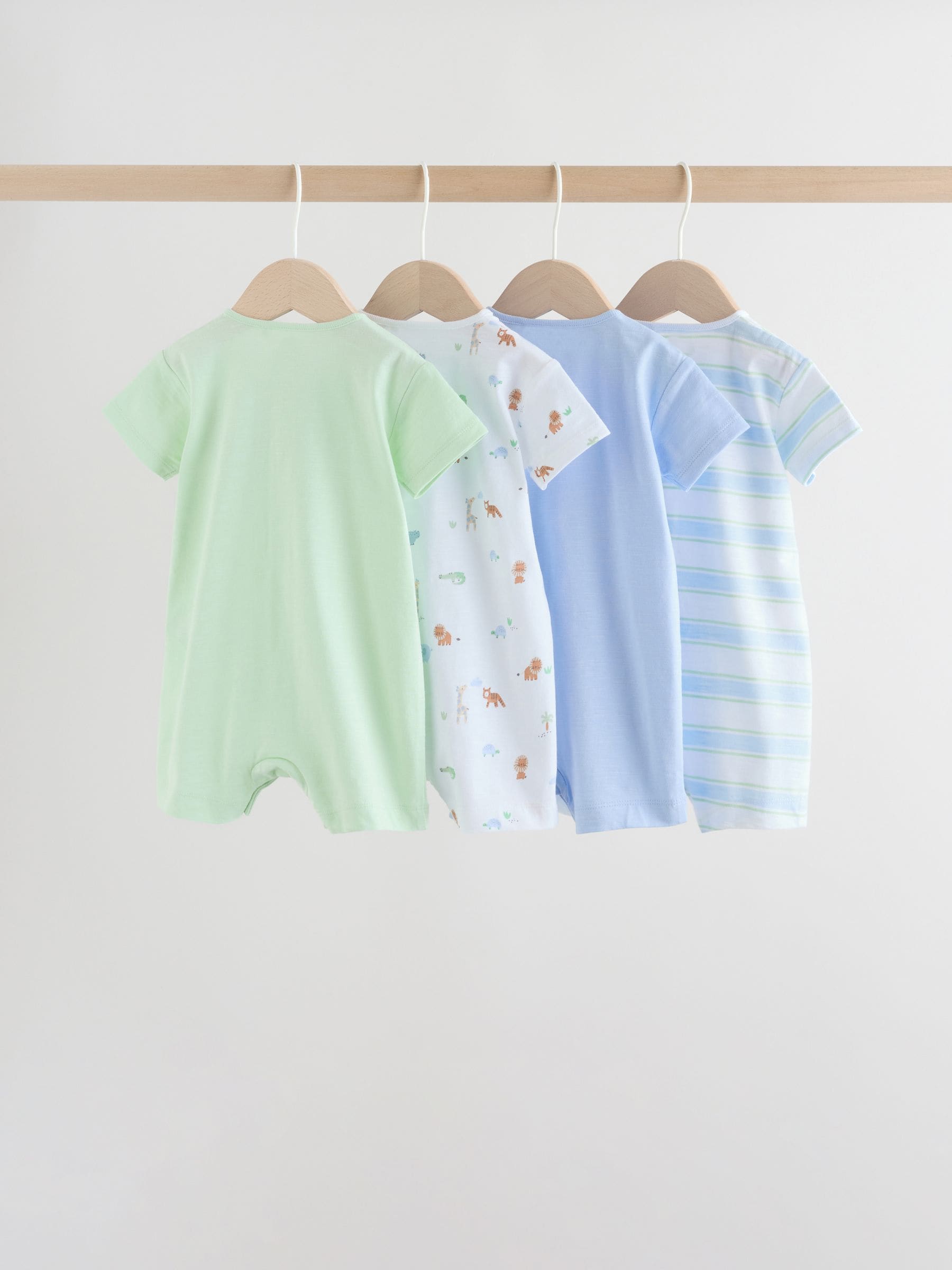 Green Blue Safari Animal Jersey Baby Rompers 4 Pack image 2