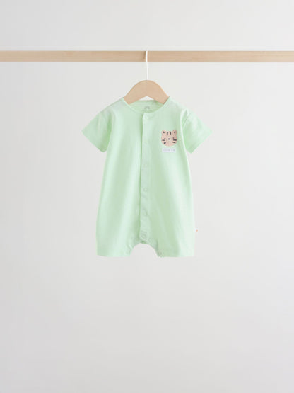 Green Blue Safari Animal Jersey Baby Rompers 4 Pack image 3